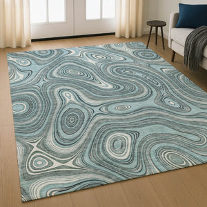 HomeRoots 9' X 12' Sky Blue Geometric Area Rug - Washable, UV Protected, Kid & Pet Friendly for Modern Homes 717740