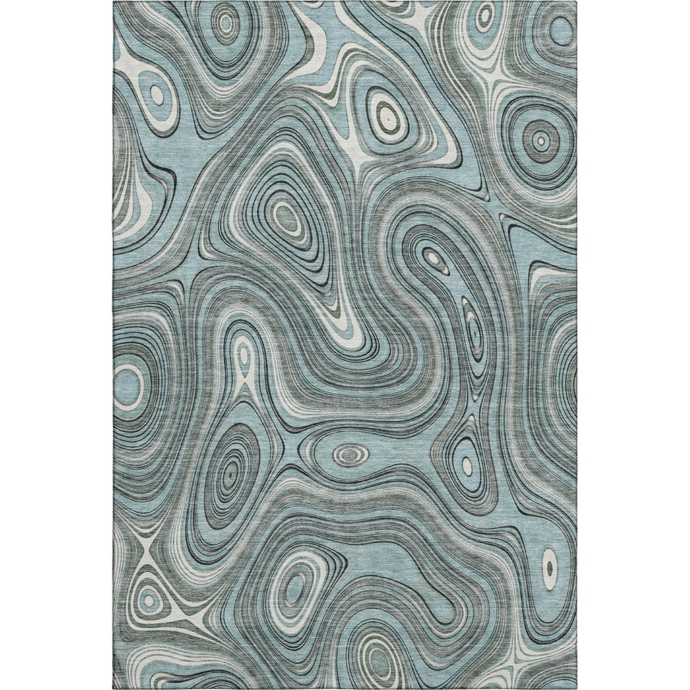 HomeRoots 9' X 12' Sky Blue Geometric Area Rug - Washable, UV Protected, Kid & Pet Friendly for Modern Homes 717740