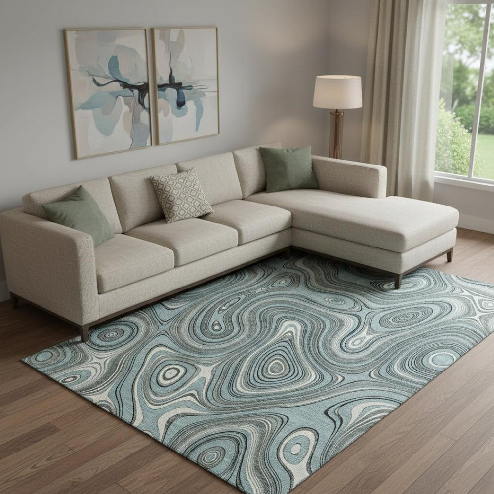 HomeRoots 9' X 12' Sky Blue Geometric Area Rug - Washable, UV Protected, Kid & Pet Friendly for Modern Homes 717740