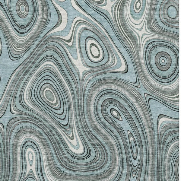 HomeRoots 10' X 14' Sky Blue Geometric Area Rug - Washable, UV Protected, Stain Resistant for High-Traffic Areas 717741