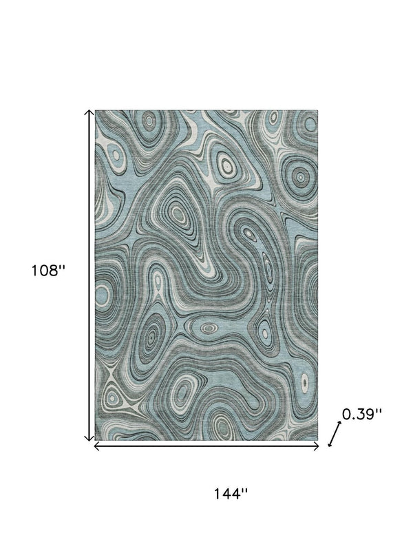 HomeRoots 10' X 14' Sky Blue Geometric Area Rug - Washable, UV Protected, Stain Resistant for High-Traffic Areas 717741