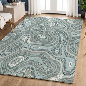HomeRoots 10' X 14' Sky Blue Geometric Area Rug - Washable, UV Protected, Stain Resistant for High-Traffic Areas 717741