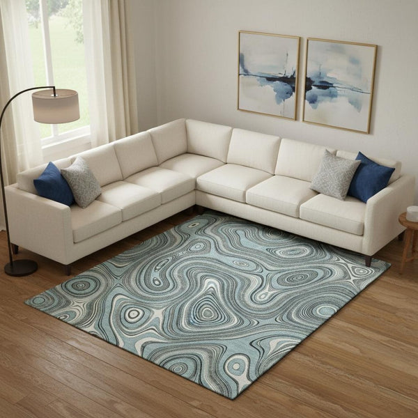 HomeRoots 10' X 14' Sky Blue Geometric Area Rug - Washable, UV Protected, Stain Resistant for High-Traffic Areas 717741