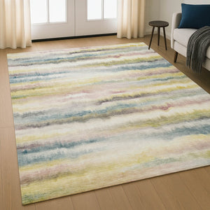 HomeRoots 8' Gold And Ivory Striped Round Rug - Washable, UV Protected, Durable for Homes with Kids & Pets 717746