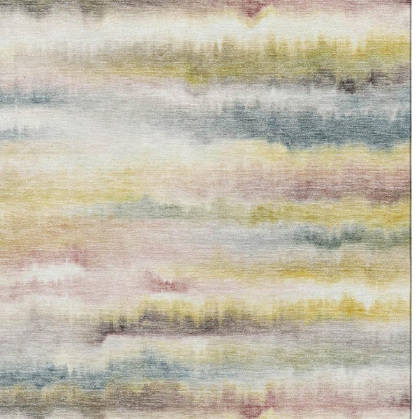 HomeRoots 8' Gold And Ivory Striped Round Rug - Washable, UV Protected, Durable for Homes with Kids & Pets 717746