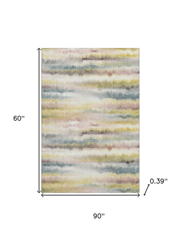 HomeRoots 8' Gold And Ivory Striped Round Rug - Washable, UV Protected, Durable for Homes with Kids & Pets 717746