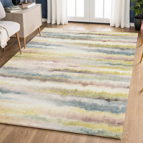 HomeRoots 8' Gold And Ivory Striped Round Rug - Washable, UV Protected, Durable for Homes with Kids & Pets 717746