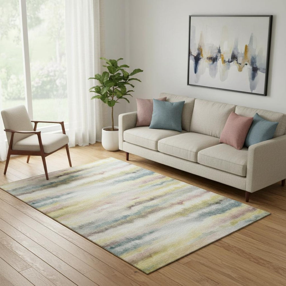 HomeRoots 8' Gold And Ivory Striped Round Rug - Washable, UV Protected, Durable for Homes with Kids & Pets 717746