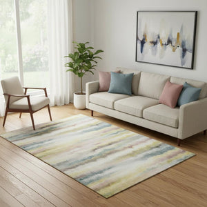 HomeRoots 8' Gold And Ivory Striped Round Rug - Washable, UV Protected, Durable for Homes with Kids & Pets 717746