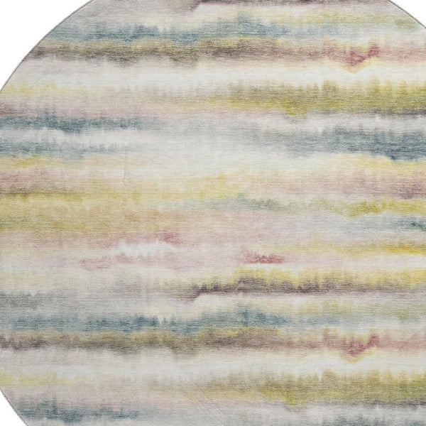 HomeRoots 8' X 10' Striped Gold and Ivory Washable Area Rug with UV Protection for Stylish, Busy Homes 717747