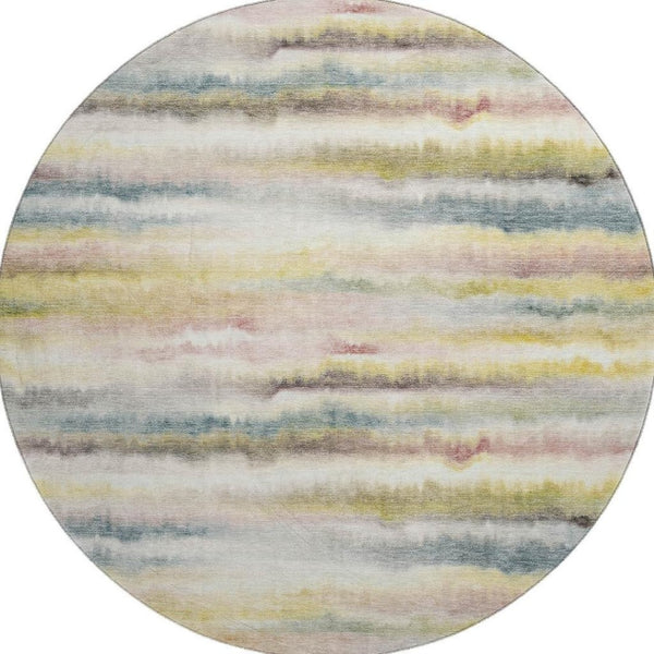 HomeRoots 8' X 10' Striped Gold and Ivory Washable Area Rug with UV Protection for Stylish, Busy Homes 717747