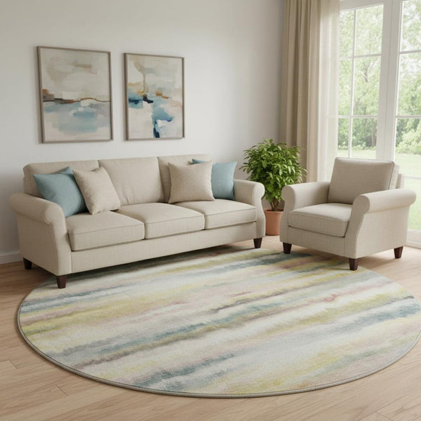HomeRoots 8' X 10' Striped Gold and Ivory Washable Area Rug with UV Protection for Stylish, Busy Homes 717747