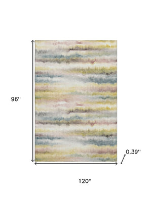 HomeRoots 9' X 12' Gold And Ivory Striped Washable Area Rug – Durable, UV-Protected, Perfect for High-Traffic Spaces 717748