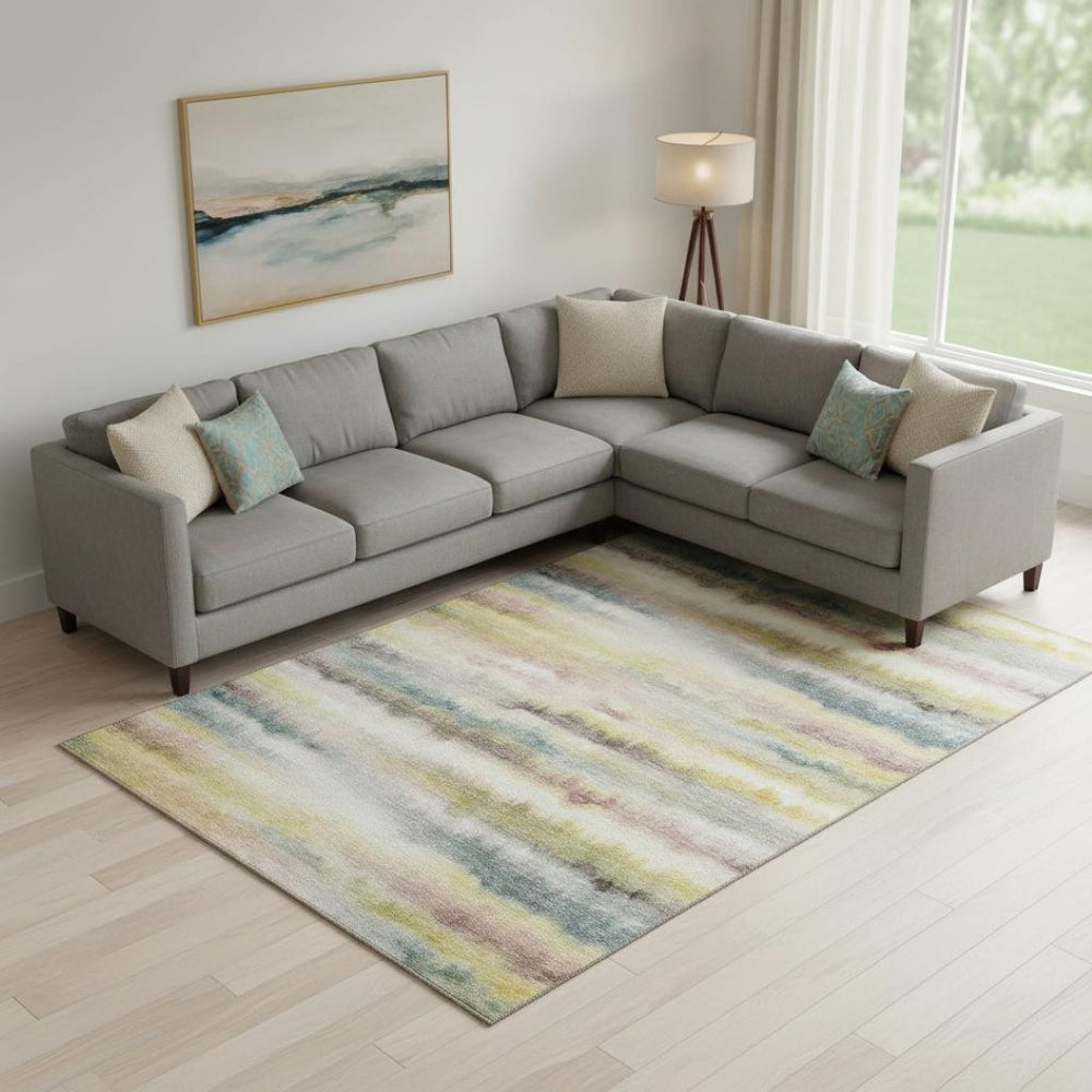 HomeRoots 9' X 12' Gold And Ivory Striped Washable Area Rug – Durable, UV-Protected, Perfect for High-Traffic Spaces 717748