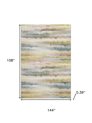 HomeRoots 10' Gold and Ivory Striped Washable Area Rug with UV Protection - Perfect for Large Spaces & Easy Care! 717749