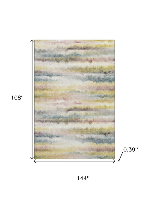 HomeRoots 10' Gold and Ivory Striped Washable Area Rug with UV Protection - Perfect for Large Spaces & Easy Care! 717749