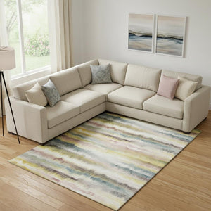HomeRoots 10' Gold and Ivory Striped Washable Area Rug with UV Protection - Perfect for Large Spaces & Easy Care! 717749