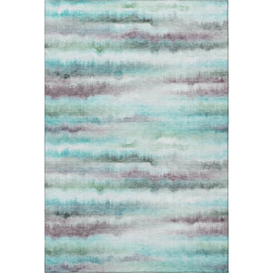 HomeRoots 5' Teal and Ivory Striped Washable Area Rug – UV Protected, Durable, Perfect for Kids & Pets! 717751