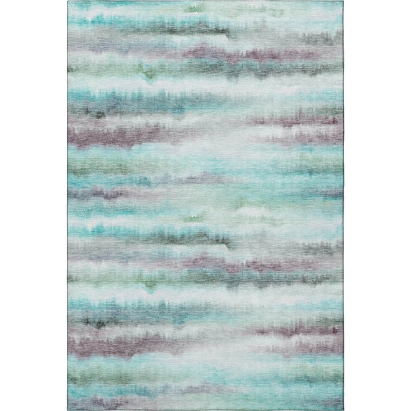 HomeRoots 5' Teal and Ivory Striped Washable Area Rug – UV Protected, Durable, Perfect for Kids & Pets! 717751