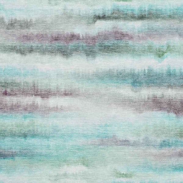 HomeRoots 8' Teal and Ivory Striped Round Rug - Washable, UV Protected, Stain Resistant for High Traffic Areas 717752