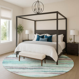 HomeRoots 8' X 10' Teal & Ivory Striped Area Rug - UV Resistant, Washable, Kid & Pet Friendly for Easy Care 717753