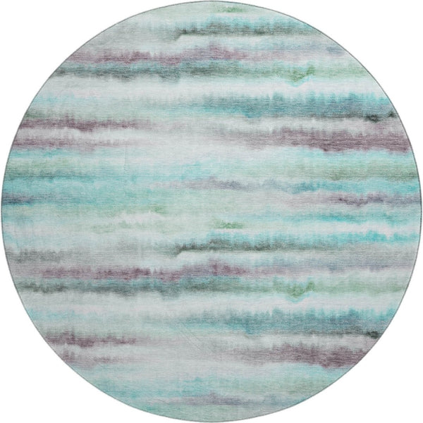HomeRoots 8' X 10' Teal & Ivory Striped Area Rug - UV Resistant, Washable, Kid & Pet Friendly for Easy Care 717753