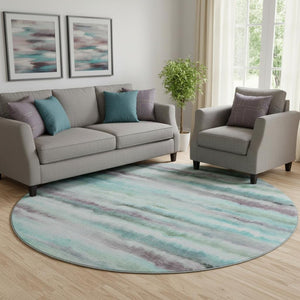 HomeRoots 8' X 10' Teal & Ivory Striped Area Rug - UV Resistant, Washable, Kid & Pet Friendly for Easy Care 717753