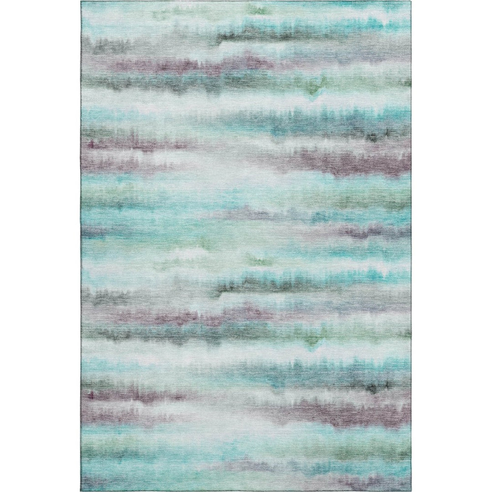 HomeRoots 9' X 12' Striped Teal and Ivory Washable Area Rug with UV Protection for Stylish Living Spaces 717754