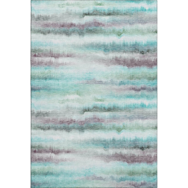 HomeRoots 9' X 12' Striped Teal and Ivory Washable Area Rug with UV Protection for Stylish Living Spaces 717754