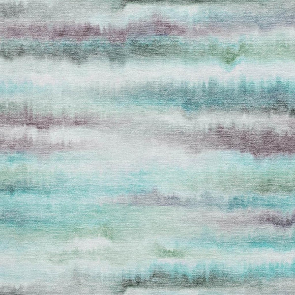 HomeRoots 9' X 12' Striped Teal and Ivory Washable Area Rug with UV Protection for Stylish Living Spaces 717754