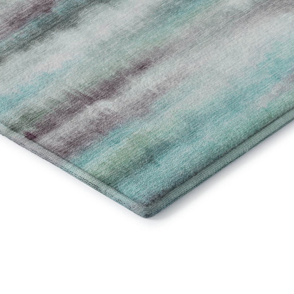 HomeRoots 9' X 12' Striped Teal and Ivory Washable Area Rug with UV Protection for Stylish Living Spaces 717754
