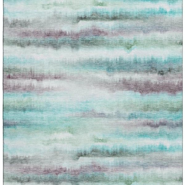 HomeRoots 9' X 12' Striped Teal and Ivory Washable Area Rug with UV Protection for Stylish Living Spaces 717754