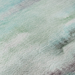 HomeRoots 9' X 12' Striped Teal and Ivory Washable Area Rug with UV Protection for Stylish Living Spaces 717754