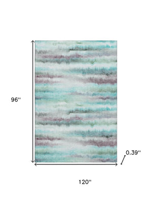 HomeRoots 9' X 12' Striped Teal and Ivory Washable Area Rug with UV Protection for Stylish Living Spaces 717754