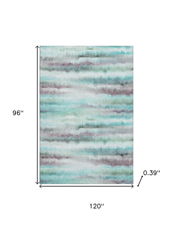 HomeRoots 9' X 12' Striped Teal and Ivory Washable Area Rug with UV Protection for Stylish Living Spaces 717754