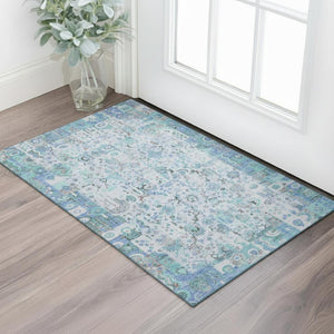 HomeRoots 5' Blue and Ivory Patchwork Area Rug - Washable, UV-Protected, Non-Slip, Perfect for Busy Spaces! 717757