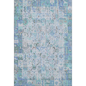 HomeRoots 8' Blue and Ivory Patchwork Washable Round Rug - UV Protected, Stain Resistant, Durable Design for Homes 717758