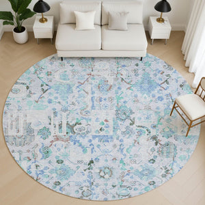 HomeRoots 8' x 10' Blue & Ivory Patchwork Area Rug - UV Protected, Washable, Stain Resistant for Busy Homes 717759