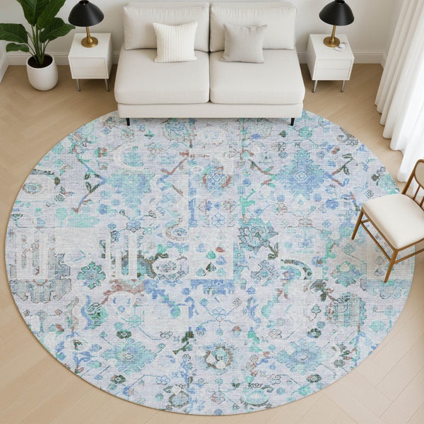 HomeRoots 8' x 10' Blue & Ivory Patchwork Area Rug - UV Protected, Washable, Stain Resistant for Busy Homes 717759