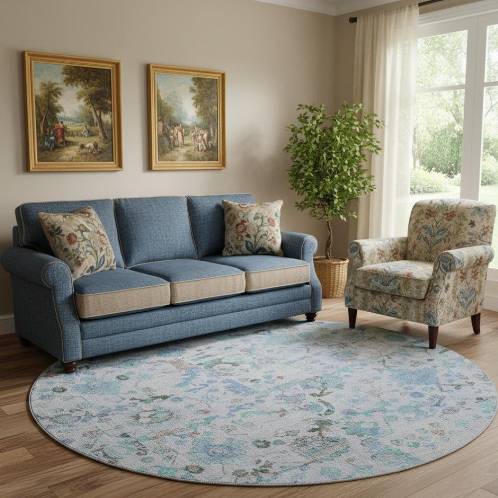 HomeRoots 8' x 10' Blue & Ivory Patchwork Area Rug - UV Protected, Washable, Stain Resistant for Busy Homes 717759