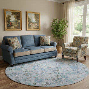 HomeRoots 8' x 10' Blue & Ivory Patchwork Area Rug - UV Protected, Washable, Stain Resistant for Busy Homes 717759