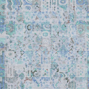 HomeRoots 9' X 12' Blue and Ivory Patchwork Area Rug - Durable, Washable, UV-Protected for Homes & Outdoors 717760