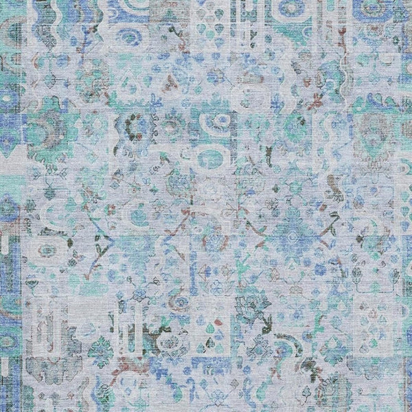 HomeRoots 9' X 12' Blue and Ivory Patchwork Area Rug - Durable, Washable, UV-Protected for Homes & Outdoors 717760