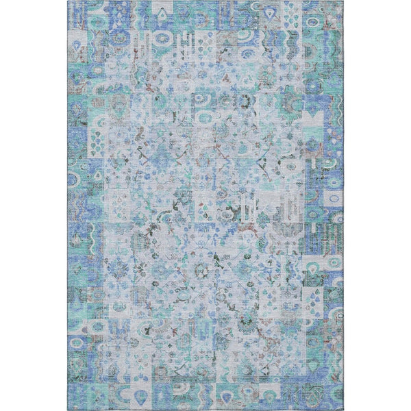 HomeRoots 10' X 14' Blue and Ivory Patchwork Rug – Washable, UV-Protected, Non-Slip, Stain-Resistant Design 717761