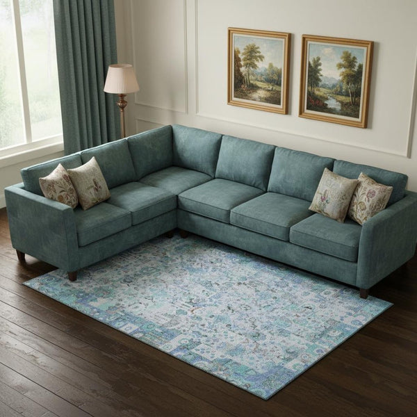 HomeRoots 10' X 14' Blue and Ivory Patchwork Rug – Washable, UV-Protected, Non-Slip, Stain-Resistant Design 717761