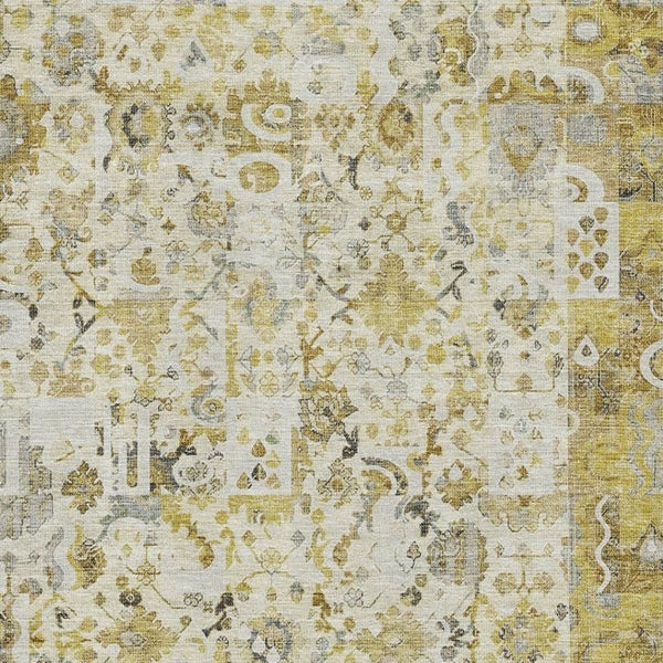 HomeRoots 5' X 8' Gold And Ivory Patchwork Area Rug - Stain Resistant, Machine Washable, UV Protected & Durable 717763