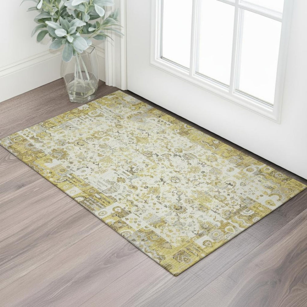 HomeRoots 5' X 8' Gold And Ivory Patchwork Area Rug - Stain Resistant, Machine Washable, UV Protected & Durable 717763