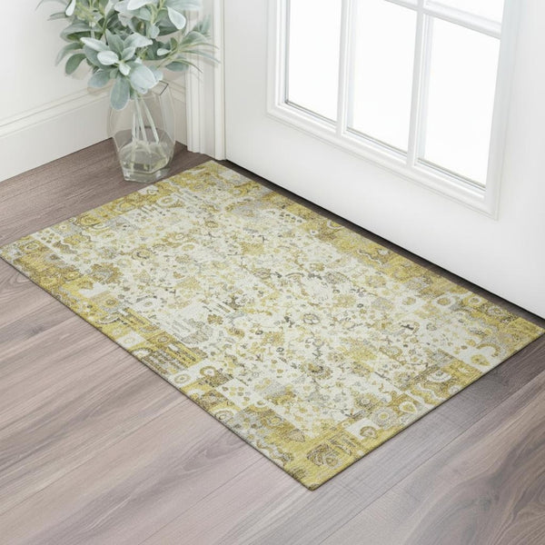 HomeRoots 5' X 8' Gold And Ivory Patchwork Area Rug - Stain Resistant, Machine Washable, UV Protected & Durable 717763