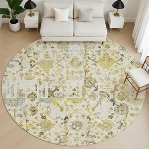 HomeRoots 8' X 10' Gold and Ivory Patchwork Area Rug - Durable, Washable, UV-Protected for Family Living Spaces 717765