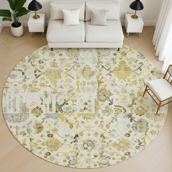 HomeRoots 8' X 10' Gold and Ivory Patchwork Area Rug - Durable, Washable, UV-Protected for Family Living Spaces 717765